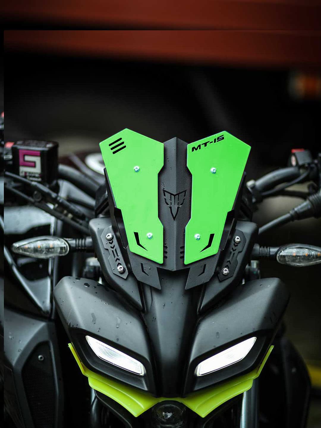 Vagary Luggage Rack/Back Rest/Top Rack with Visor for Yamaha MT15 (Green)