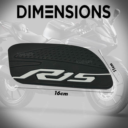 Vagary Anti Slip Silicone Tank Pad/Thai Pad for Yamaha R15 V3 (Black-Siver)