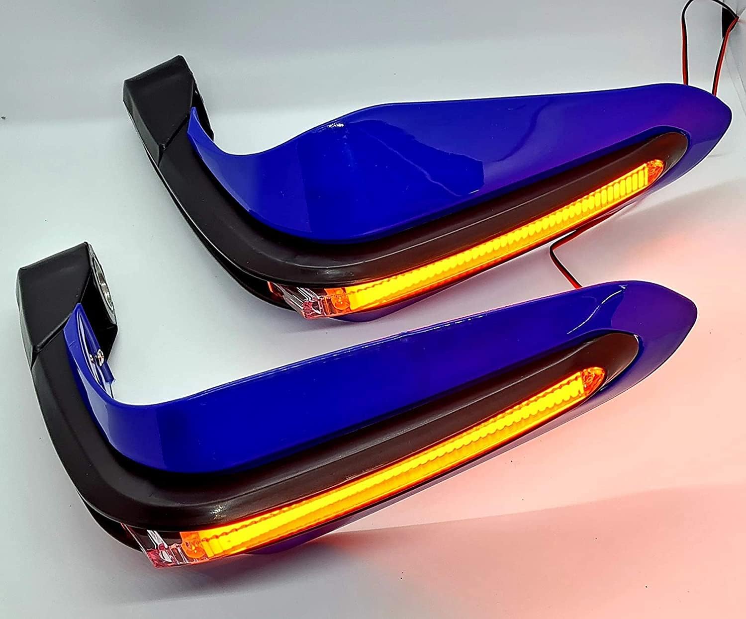 Vagary Universal Motorcycle Hand Guard with LED Indicator Light and Wind Deflector for Brake and Clutch Lever (Blue)