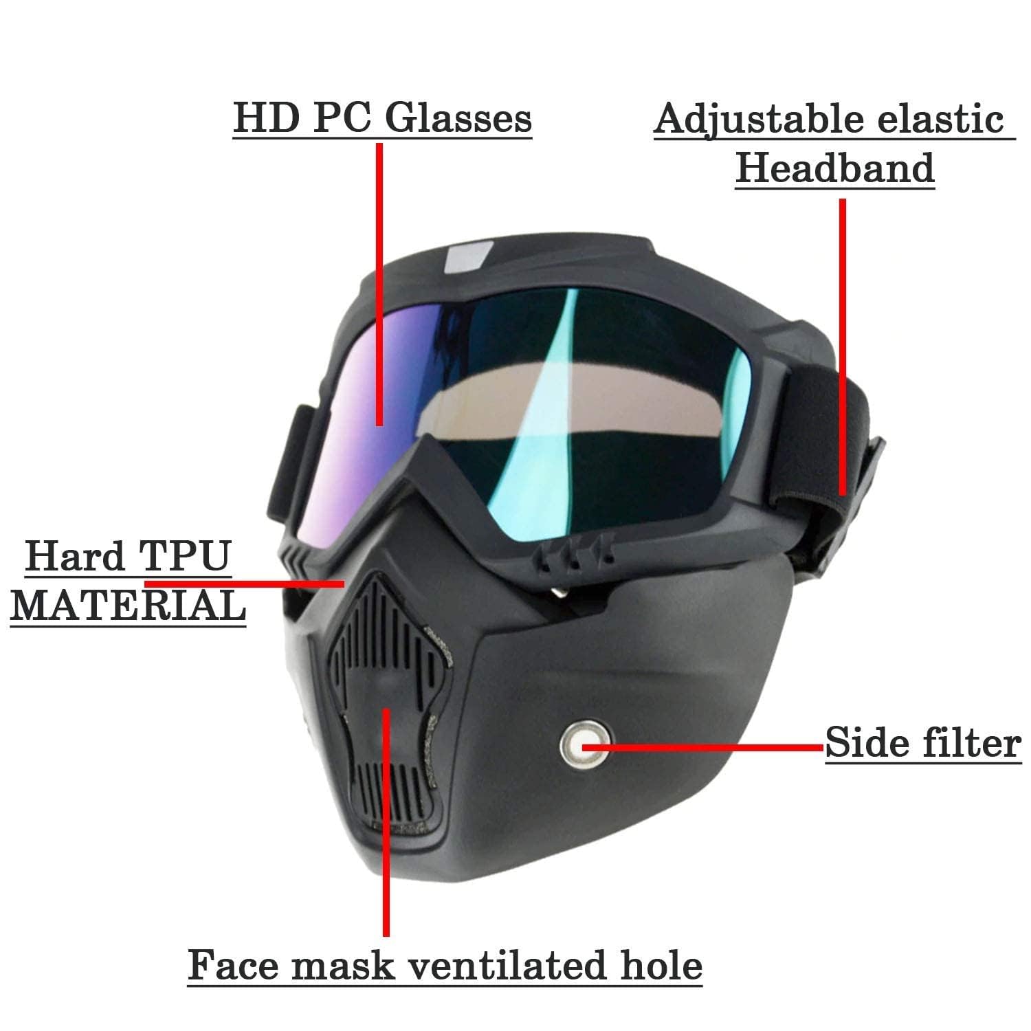 Vagary Bike Scoter Motorcycle Protective Goggles Bike Face Mask Bike Face Shield With Soft Foam Padded Detachable Mouth Filter For cycling Bike Off Road Racing Ride Unisex (Multi)