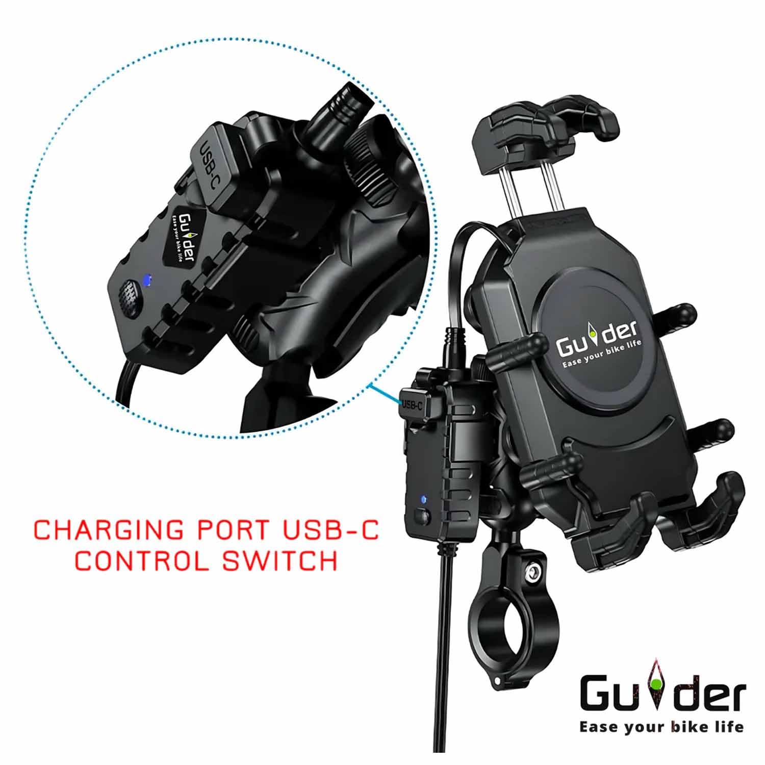 Guider Motorcycle Shockproof Wireless Charger Mobile Holder M26 A1 (Black)