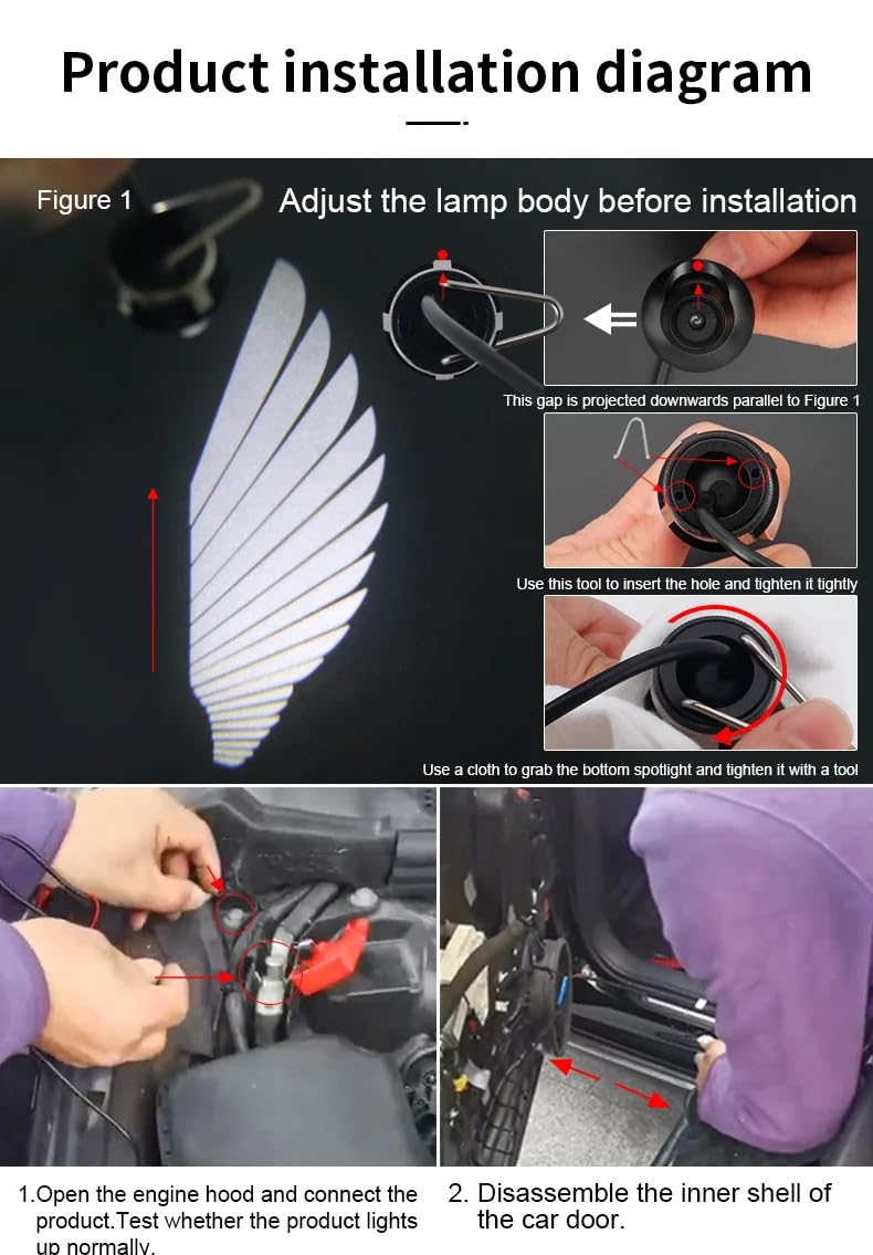 Vagary Car Angle wings light Angel Wings warning front welcome Lights car laser Wing Projector/Shadow Light LED Universal for All Cars & Bikes (White)