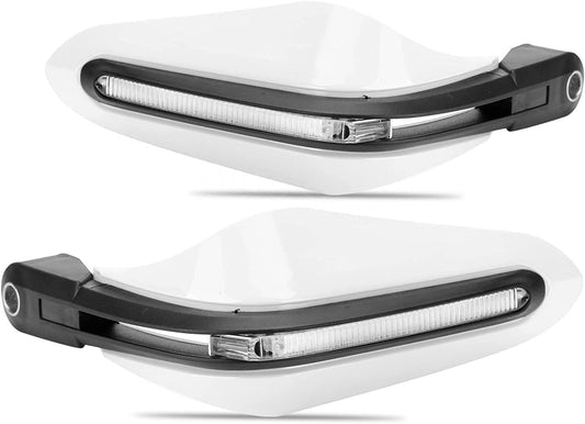 Vagary Universal Motorcycle Hand Guard with LED Indicator Light and Wind Deflector for Brake and Clutch Lever (White)
