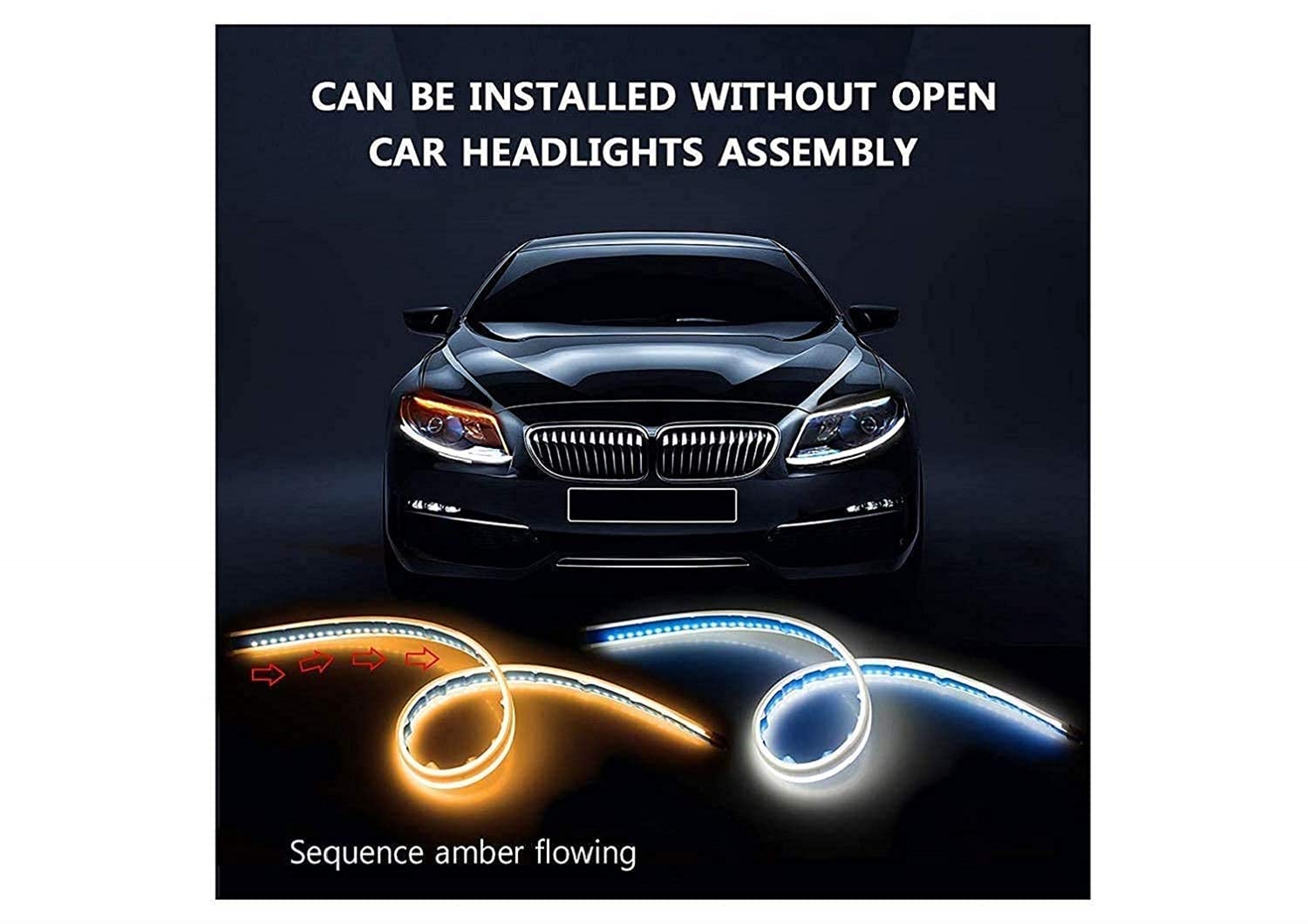 Vagary Universal Car Headlight 60cm DRL | Daytime Running Light | Flexible Light Soft Tube Guide Car LED Strip White and Yellow
