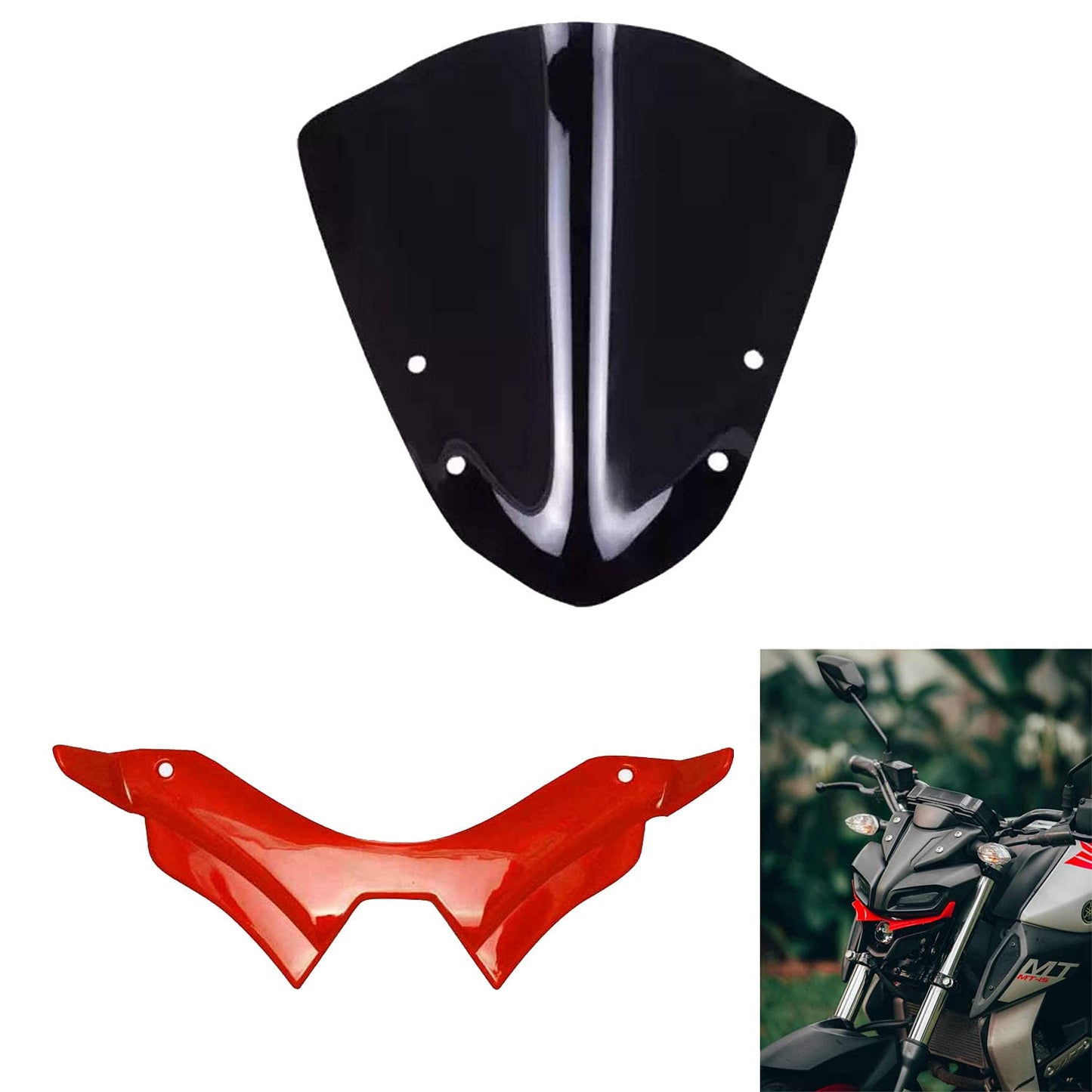 VAGARY Combo of Yamaha MT 15 Imported Short Visor -Matte + MT 15 Winglet (Black & Red)