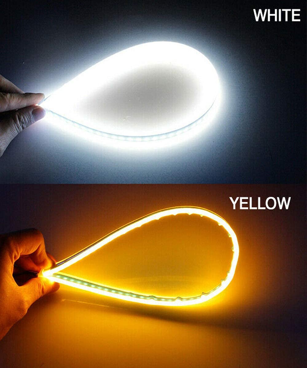 Vagary Car Universal Automatic Daytime Running Light Silicone Light Strip with White Yellow Turn Signal for All Bikes And Cars