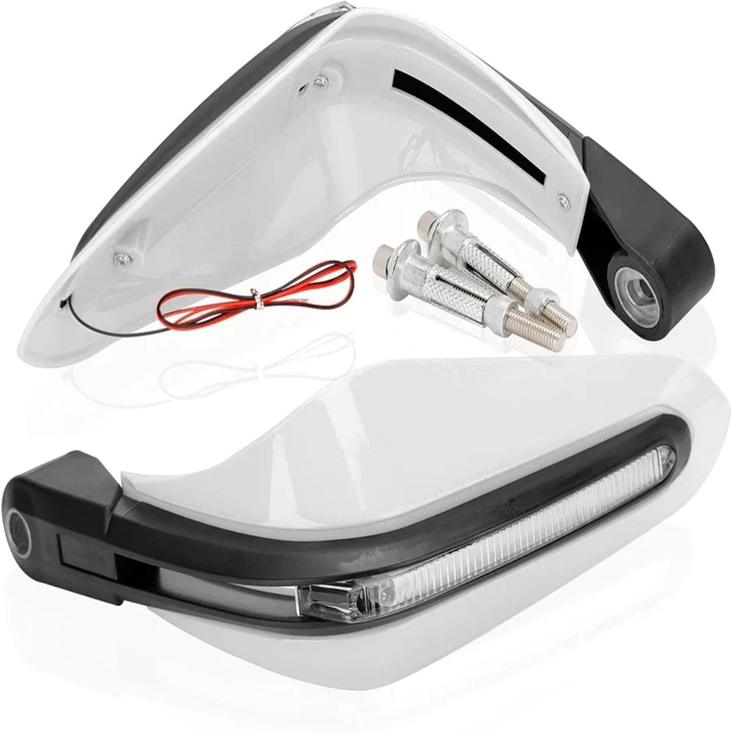 Vagary Universal Motorcycle Hand Guard with LED Indicator Light and Wind Deflector for Brake and Clutch Lever (White)