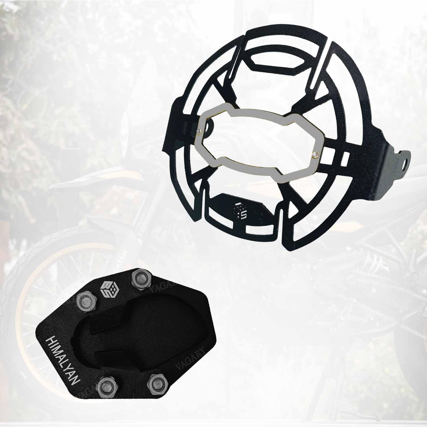Vagary Premium Matte Black Headlight Grill With Side Stand Extender for RE Himalayan 450 (Black)
