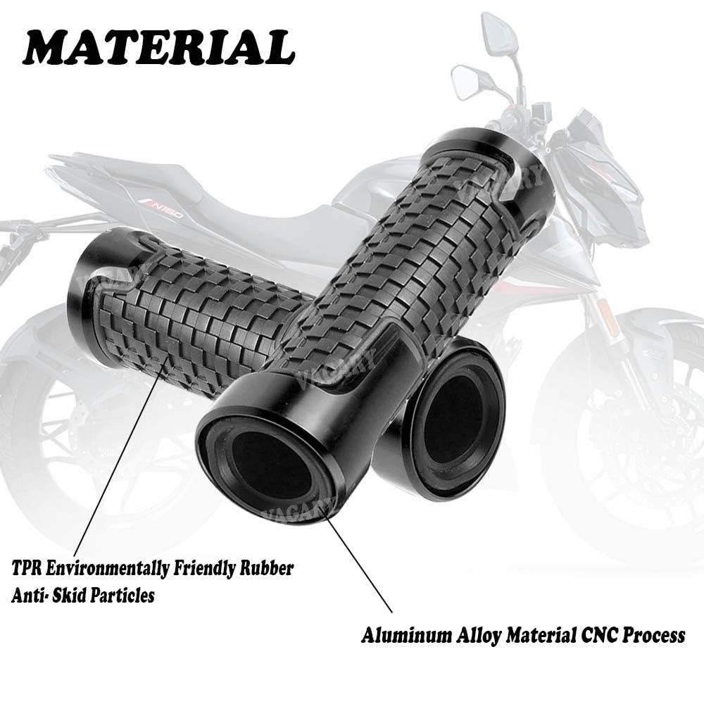 Vagary CNC Aluminum Alloy Motorcycle Handle Grips 7/8" 22mm Rubber Handlebar Universal Fit for Suzuki, KTM, Yamaha, Ducati, Kawasaki, Benelli, for Honda, Aprilia (Black)