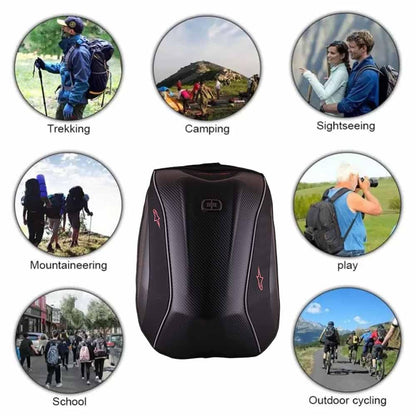 Vagary Rider Backpack 22L Carbon Fiber Motorcycle Backpack Riding Bag Hard Shell (Black)
