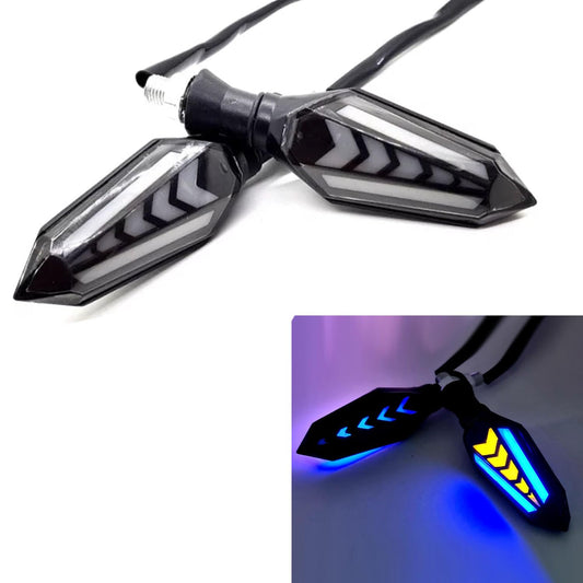 Vagary Waterproof Flexible Arrow Style Bright LED Running Indicators Universal For All Bike Models Motorcycle (Blue Yellow)
