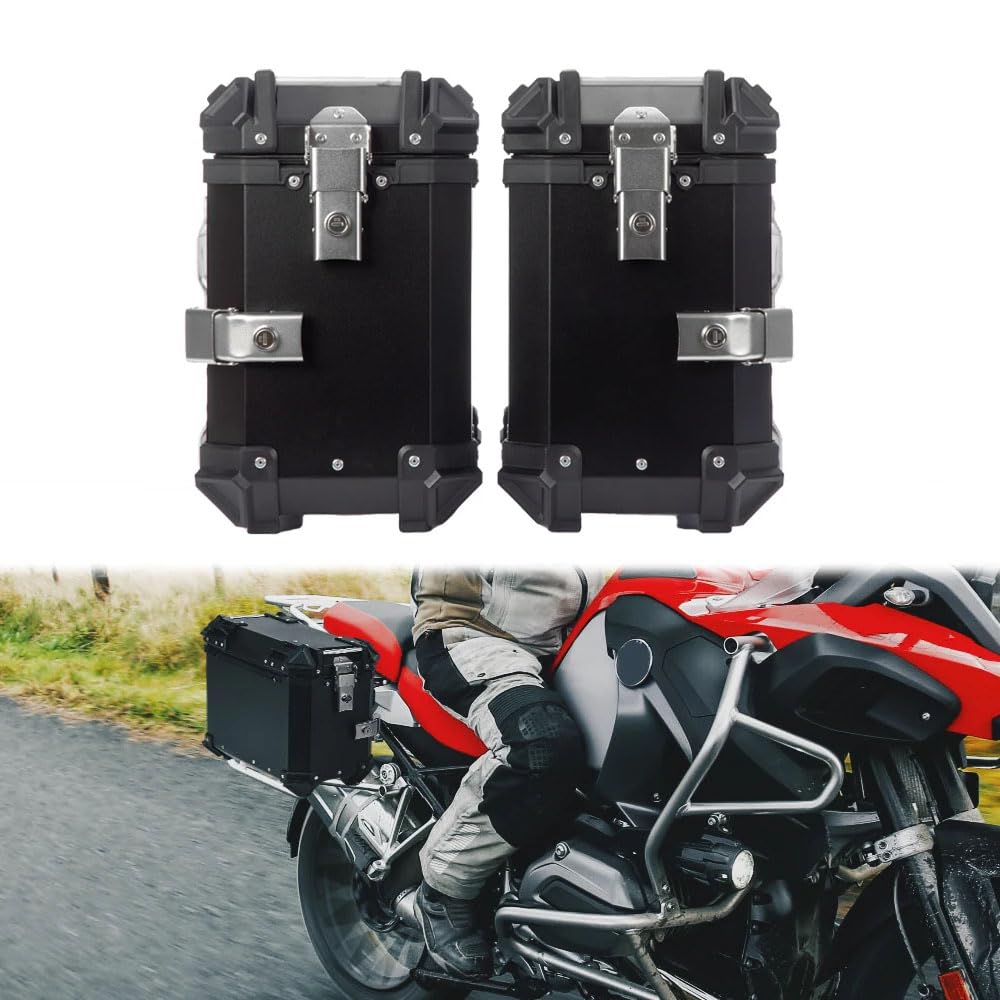 Vagary Universal Aluminum 38L Side Pannier Box Motorcycle Rear Luggage Trunk Tool Storage Box with Rack Fit Most of Bikes (Black)