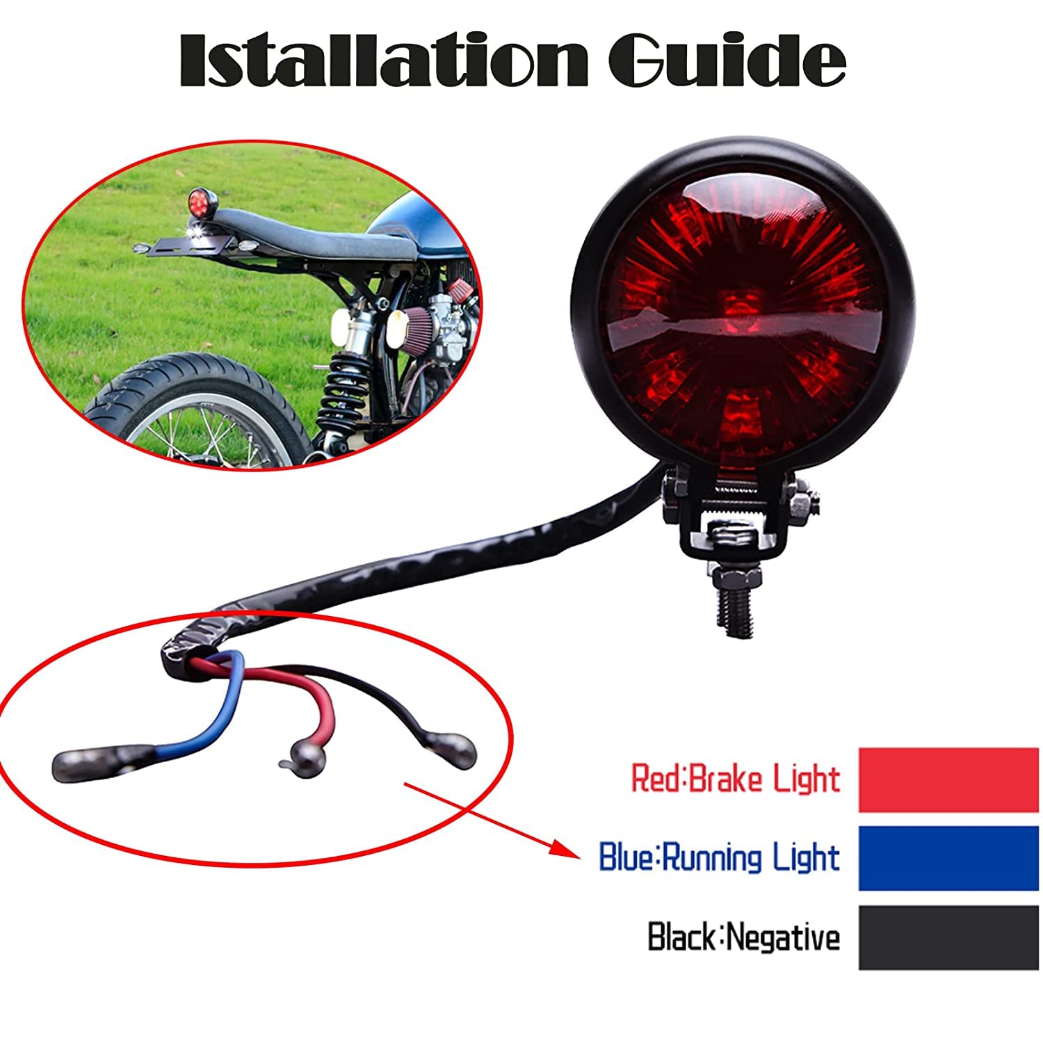 Vagary Motorcycle Tail Light LED Bates Style Bullet Brake Stop Rear Lamp Compatible with Cafe Racer Bobber Chopper Bonneville - Red