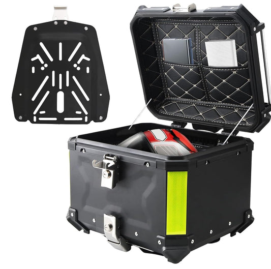 Vagary Metal Bike Storage Tail Top Box 45L Waterproof Luggage Case Hard Trunk Top Box For Himalayan (Silver)