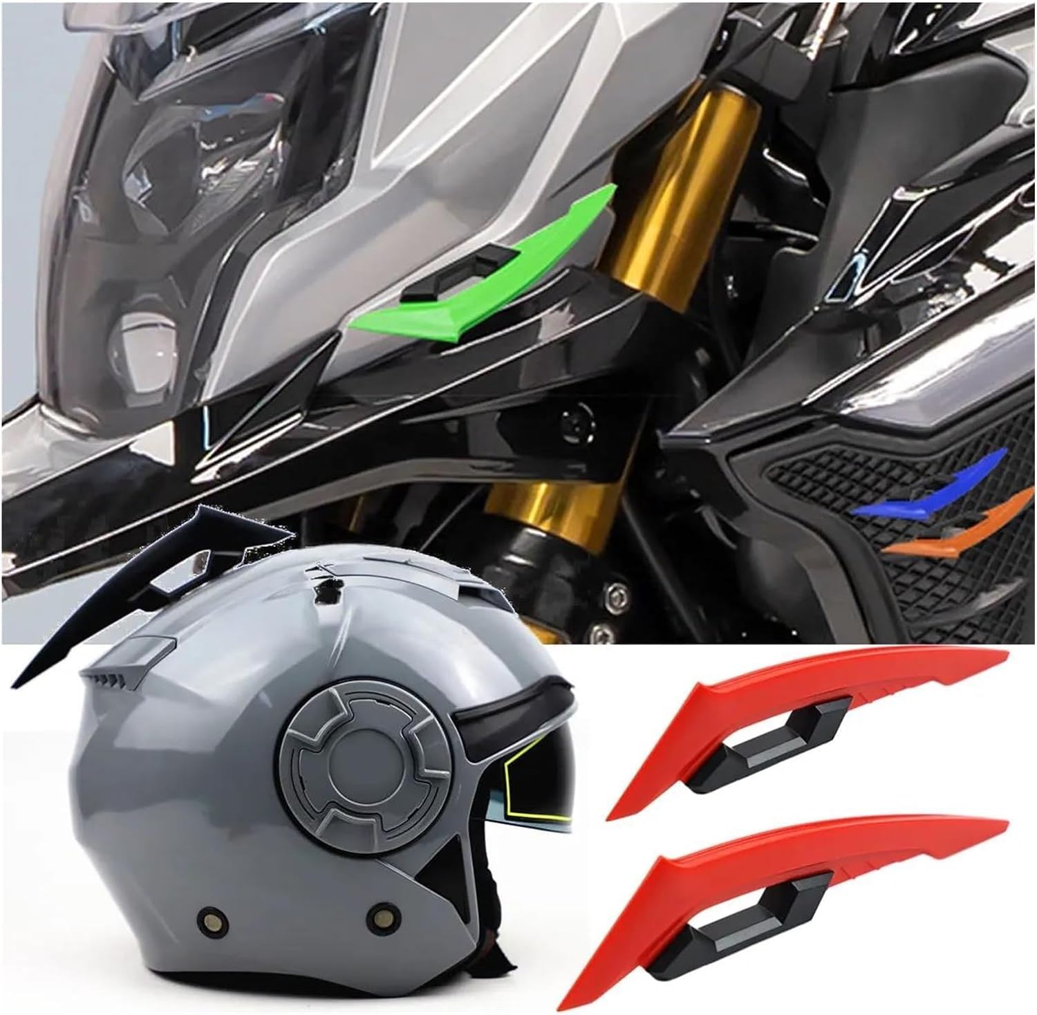 Vagary Wing Side Helmet Spoiler Aerodynamic Wing Dynamic Helmet Accessories, Helmet Punks, Helmet Wings (Red)