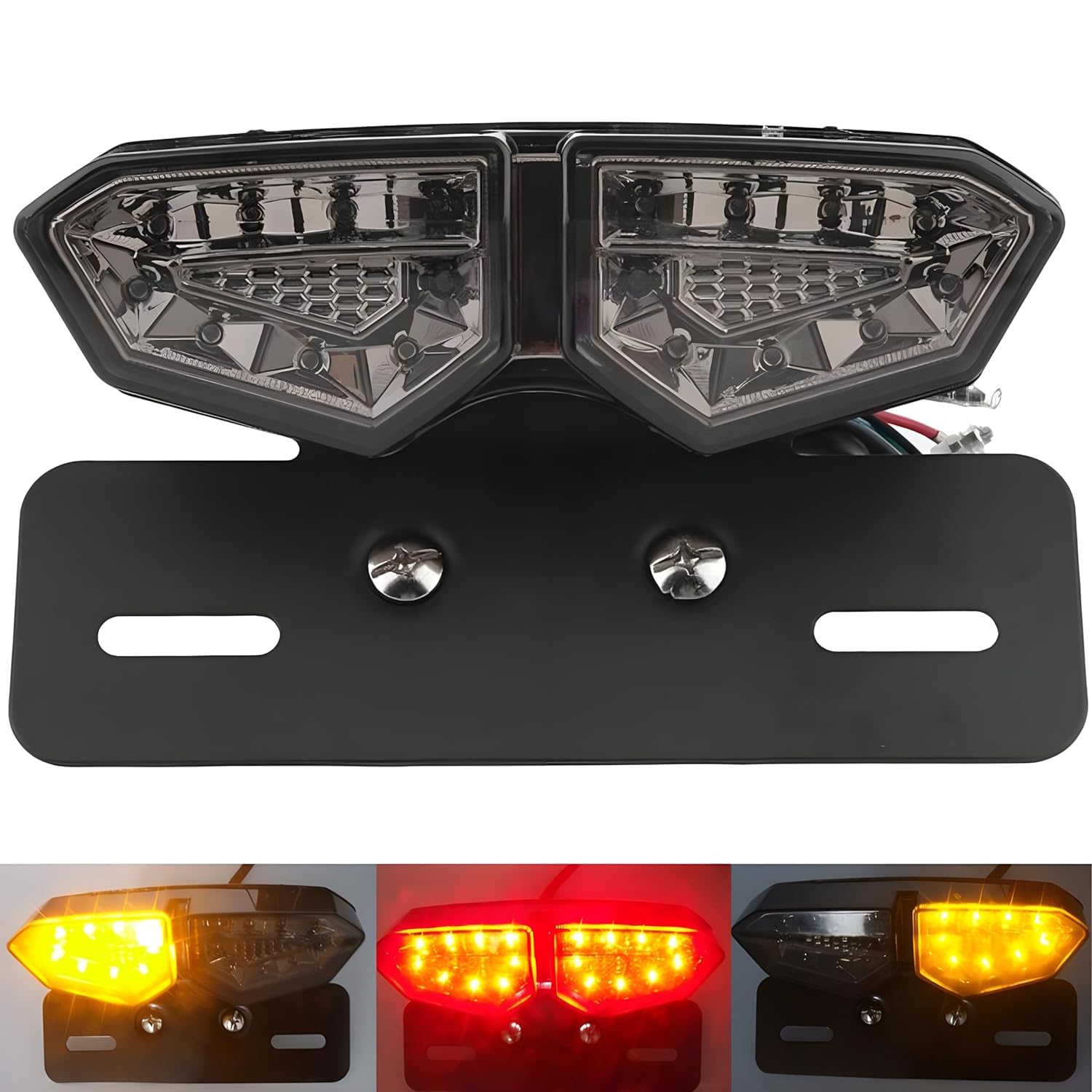 Vagary 40-LED 40W Motorcycle Tail Light Integrated Running Lamp Brake & Turn Signal Light with License Plate Bracket for Harly Motorcycle Street Bike (BLACK BODY)