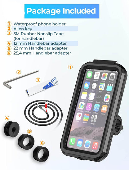 Vagary Motorcycle Mobile Holder, Waterproof IP67 Wireless Phone Holder with Qi and USB C Charger, 360° Rotation for Handlebar Mobile Holder (Black)