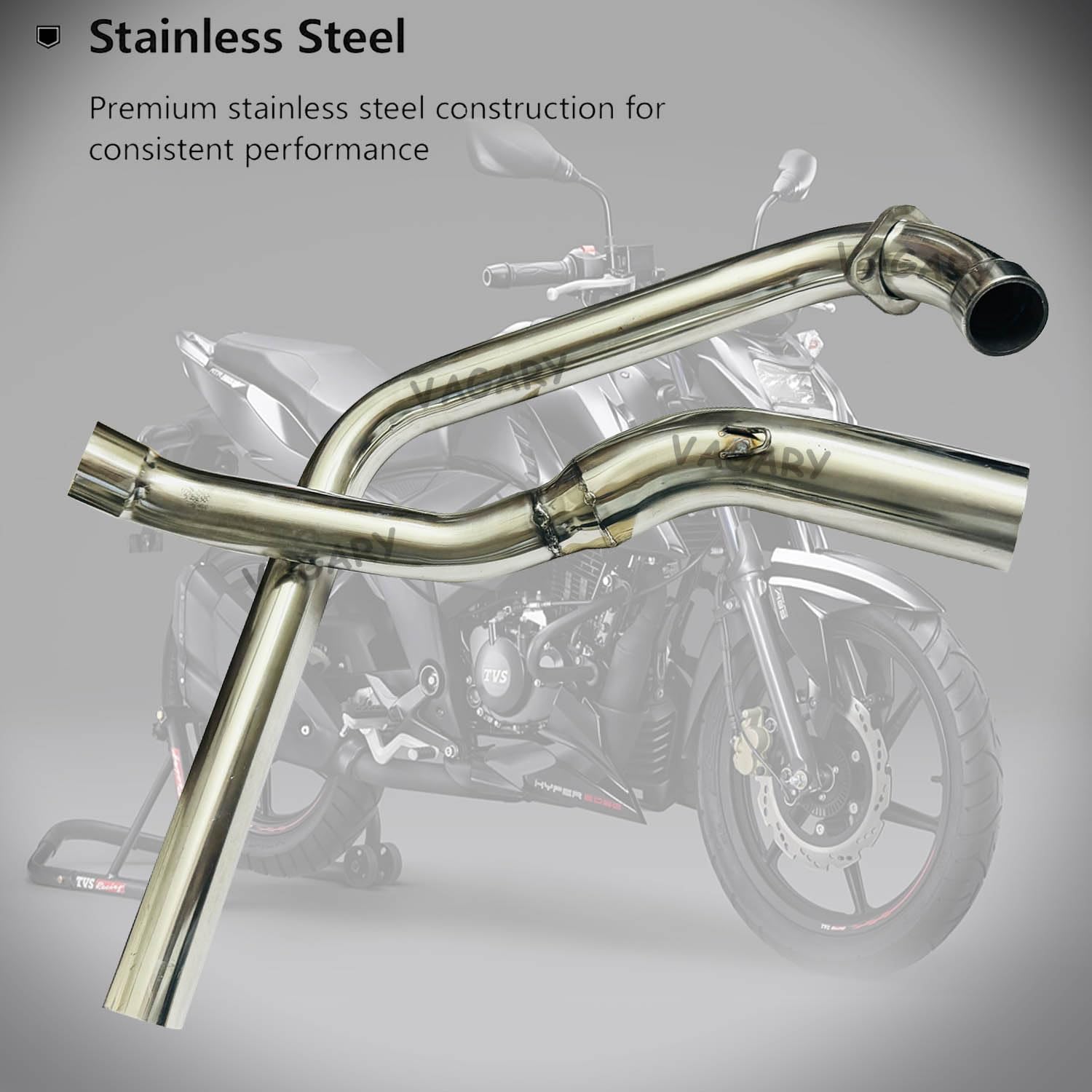 Vagary Stainless Steel High Performance Exhaust Middle Bend Pipe for TVS Apache Rtr 4V 160 Bend Pipe