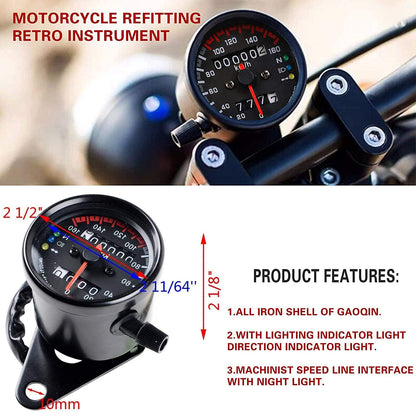 Vagary Universal Motorcycle Dual Odometer Speedometer Gauge LED Background Light Analog Speedometer (Universal for Bike), Pack of 1, Black
