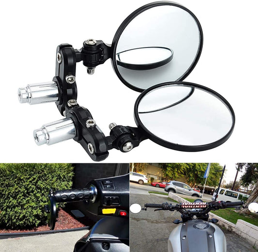 Vagary Adjustable, Right Rotating and Foldable Convex End Mirror for 7/8inch Handle Bar (Suitable for Royal Enfield) 2 Pieces