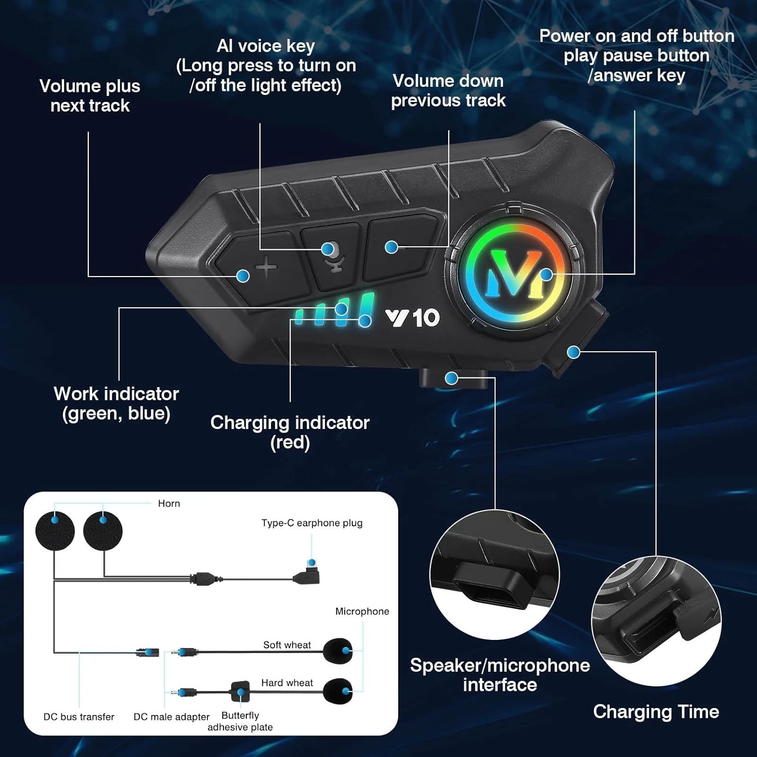 Moto X Motorcycle Helmet Bluetooth Headset with HiFi Stereo Sound,Noise Reduction,1000mAh Battery,Helmet Bluetooth Headset Speakers with RGB,IPX6 Waterproof, Handfree Easy Set up