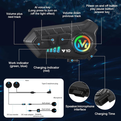 Moto X Motorcycle Helmet Bluetooth Headset with HiFi Stereo Sound,Noise Reduction,1000mAh Battery,Helmet Bluetooth Headset Speakers with RGB,IPX6 Waterproof, Handfree Easy Set up
