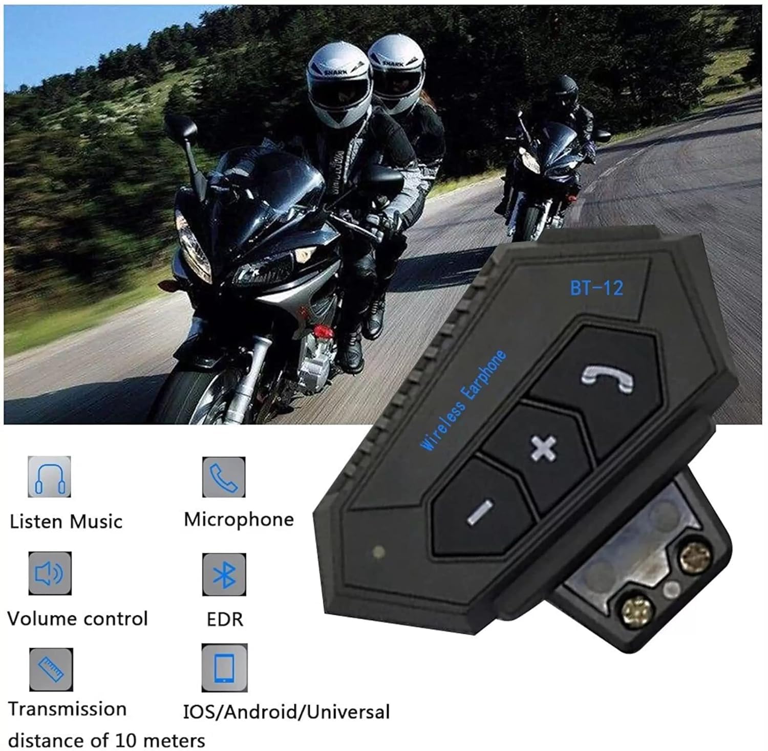 Vagary Motorcycle Helmet Dual Earphone, Wireless On-Ear Bike Helmet Bluetooth Music & Calling System with Mic, (Support Andriod & iOS)