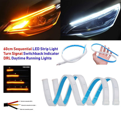 Vagary Car Universal Automatic Daytime Running Light Silicone Light Strip with White Yellow Turn Signal for All Bikes And Cars