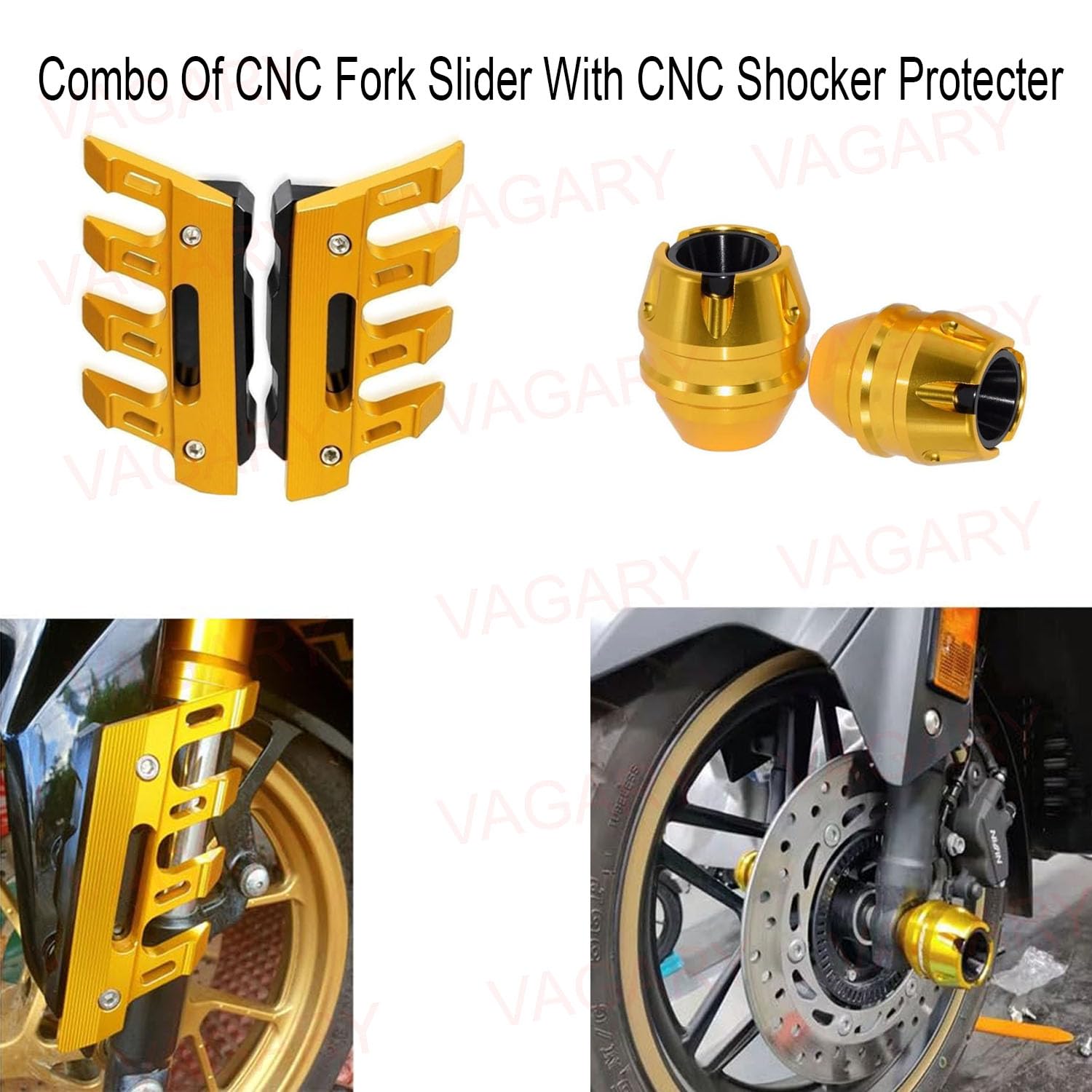 Vagary Combo of Golden CNC Shocker Protector with CNC Fork Slider Front Fender Slider Guard for B M W G310 GS / G310R