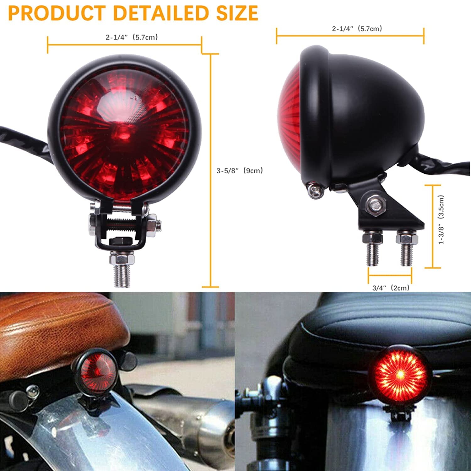 Vagary Motorcycle Tail Light LED Bates Style Bullet Brake Stop Rear Lamp Compatible with Cafe Racer Bobber Chopper Bonneville - Red
