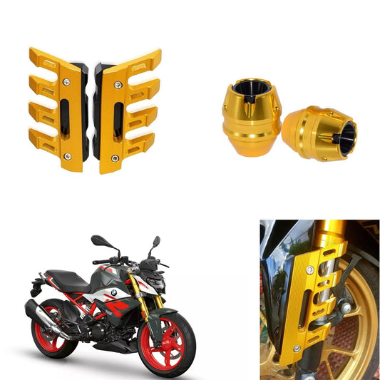 Vagary Combo of Golden CNC Shocker Protector with CNC Fork Slider Front Fender Slider Guard for B M W G310 GS / G310R