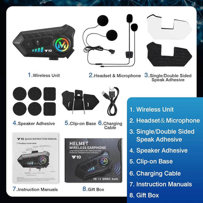 Moto X Motorcycle Helmet Bluetooth Headset with HiFi Stereo Sound,Noise Reduction,1000mAh Battery,Helmet Bluetooth Headset Speakers with RGB,IPX6 Waterproof, Handfree Easy Set up