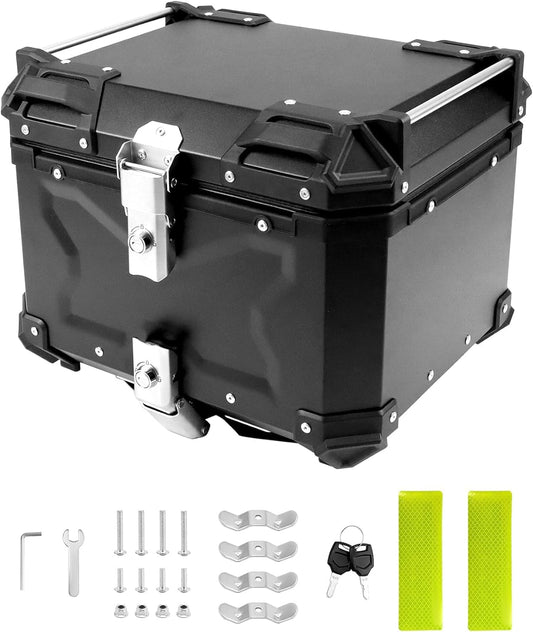 Vagary Metal Bike Storage Tail Top Box 45L Waterproof Luggage Case Hard Trunk Top Box For Himalayan (Black)