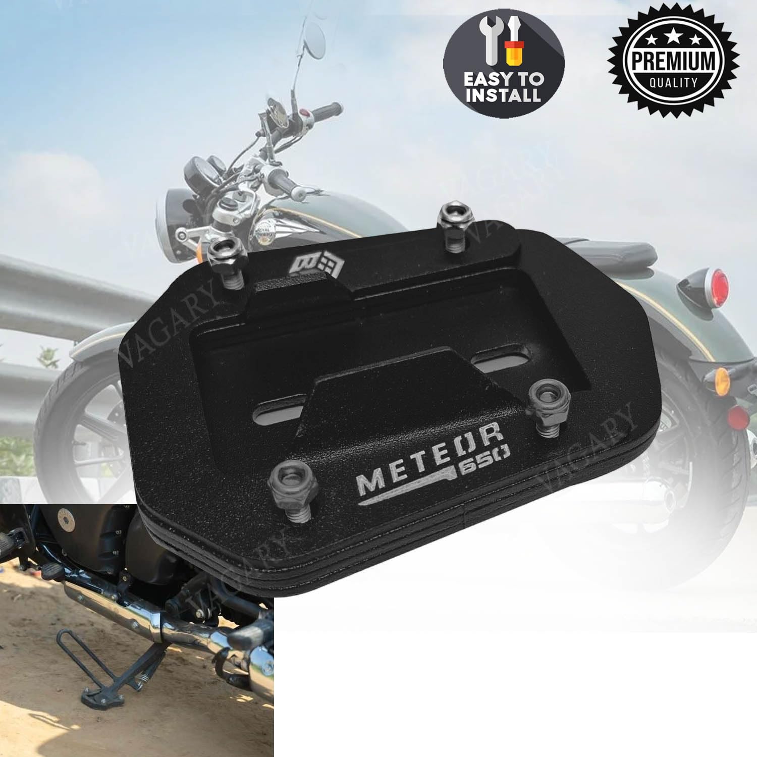 Vagary Premium Matte Black Headlight Grill With Side Stand Extender for RE Super Meteor 650 (Black)