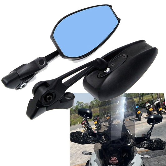 Vagary Original CNC Aluminum Motorcycle Rearview Mirrors Blue Anti-Glare Mirror For Universal Bike (Black)