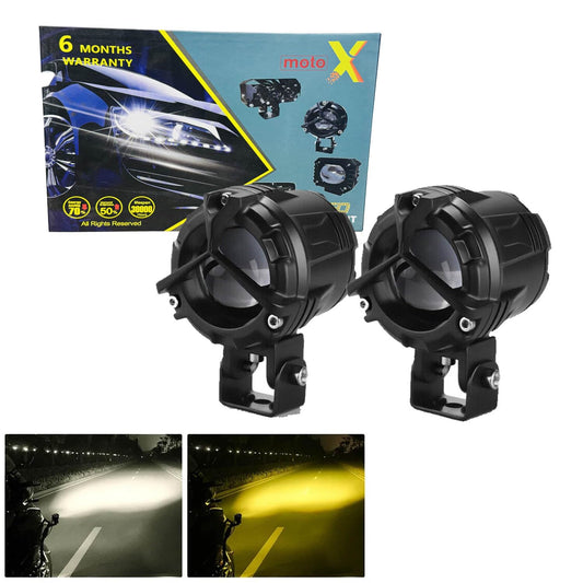 Moto X Super Bright Dual Color Aluminum Fog Light For Bike & Car for BMW, Bajaj, Harley Davidson, KTM, Hero, TVS, Yamaha (MT 15, Classic 350, Pulsar RS 200, Ninja 250, R15 V4, V3