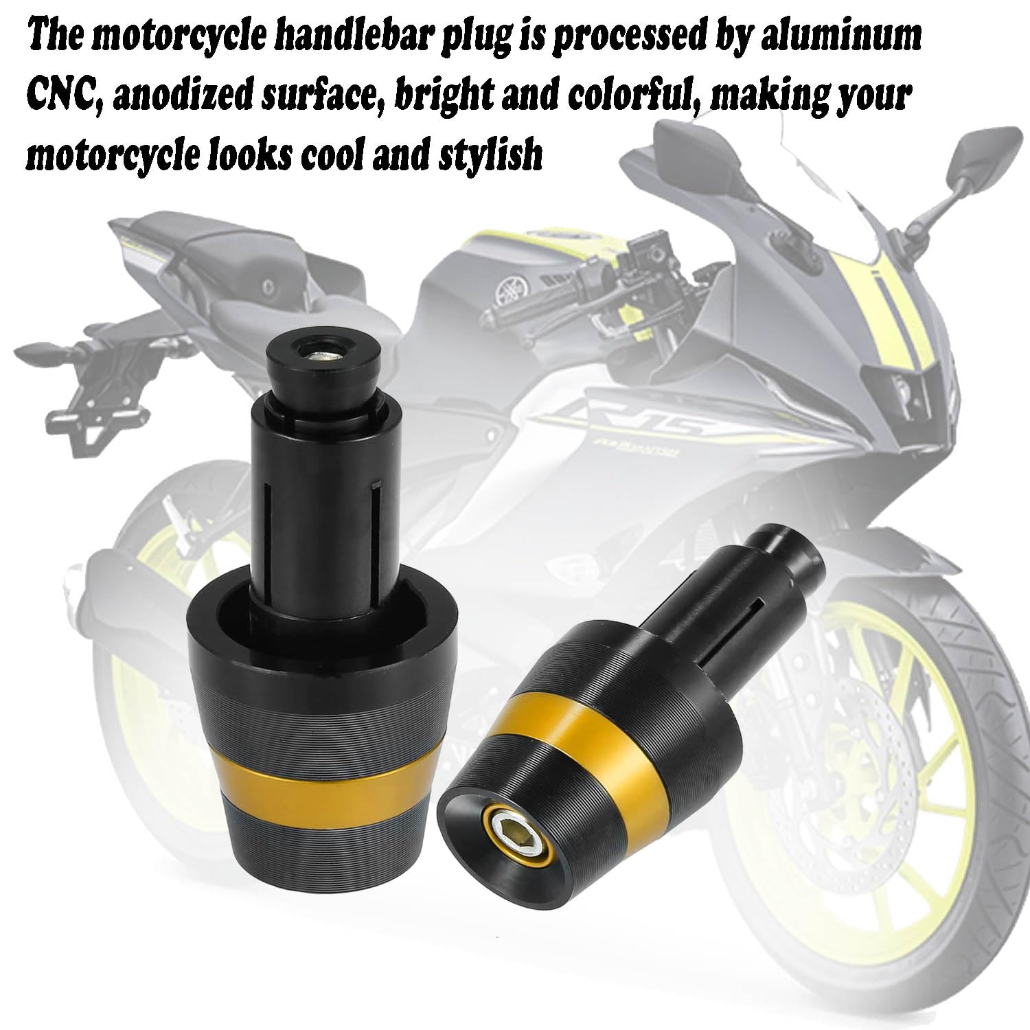 Vagary 1Pair Motorcycle Handlebar End Plugs 7/8" 22mm Universal Aluminum Alloy Handle Bar End Plugs Caps for Universal For Bike (Golden)