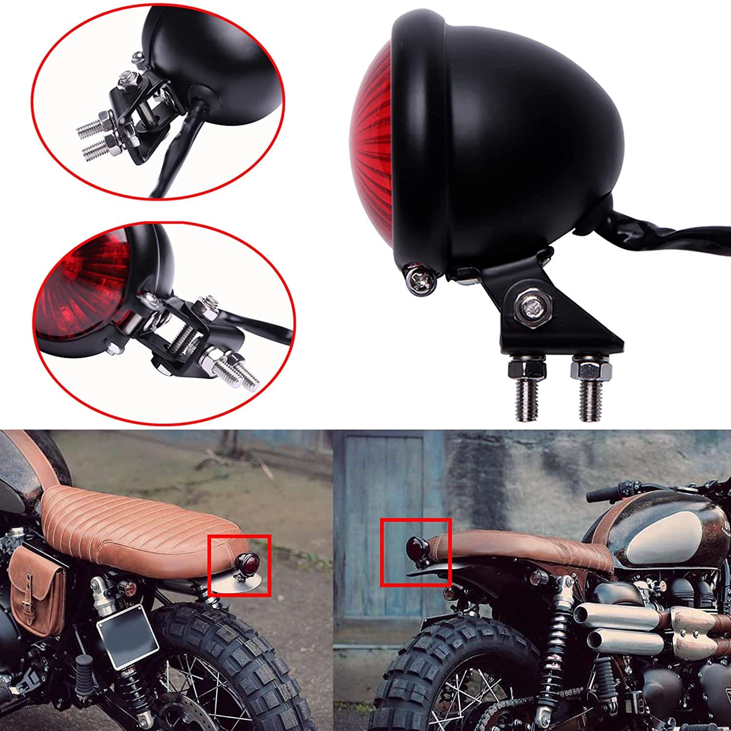 Vagary Motorcycle Tail Light LED Bates Style Bullet Brake Stop Rear Lamp Compatible with Cafe Racer Bobber Chopper Bonneville - Red