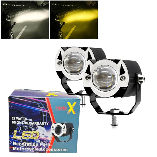 Moto X Super Bright Dual Color 6 Months Warranty Original Imported Mini Driving Bike Fog Light Led Light Dc Power 12V-24V 80W Universal For All Motorcycle, Scooty, Cars, Projector Light (2)
