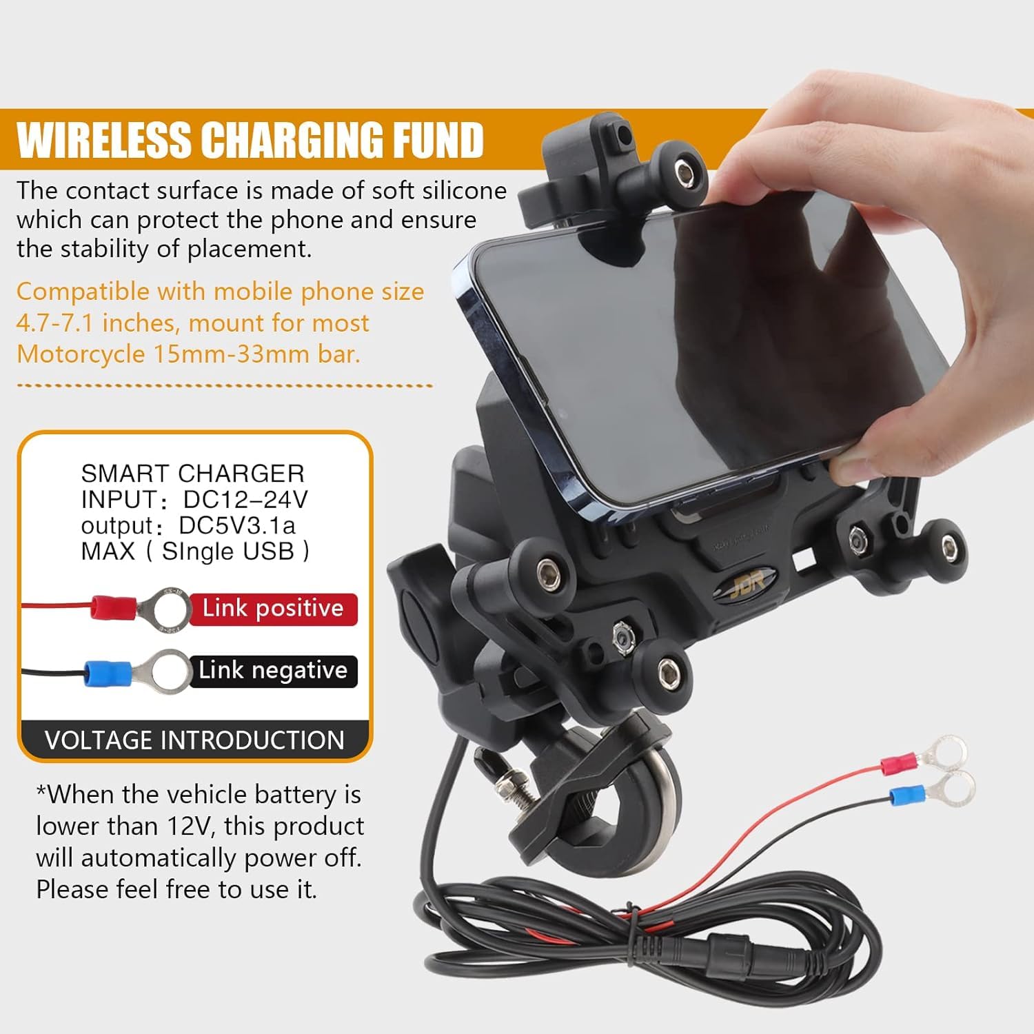 Vagary Aluminum Bike Mobile Holder Phone Mount with 15W Charging Vibration Dampener for B M W G 310 RR, Kawasaki Z900, ZX-10R, Kawaski Ninja 300, Interceptor 650, Himalayan Bs6, RE Hunter 350 (Black)