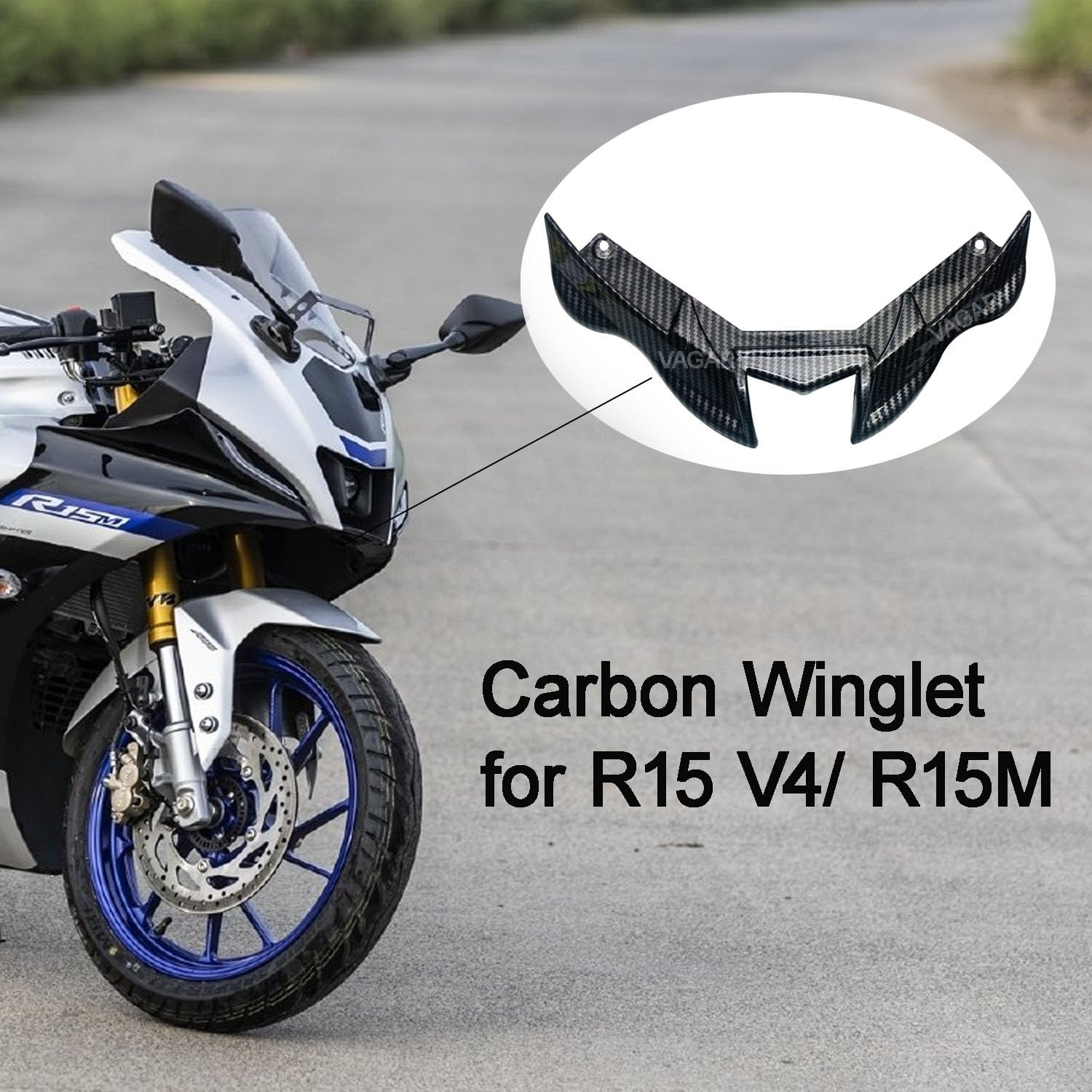Vagary Carbon Winglet with Screen Guard for Yamaha R15 V4/ R15 M Bike Fairing Kit (Black)