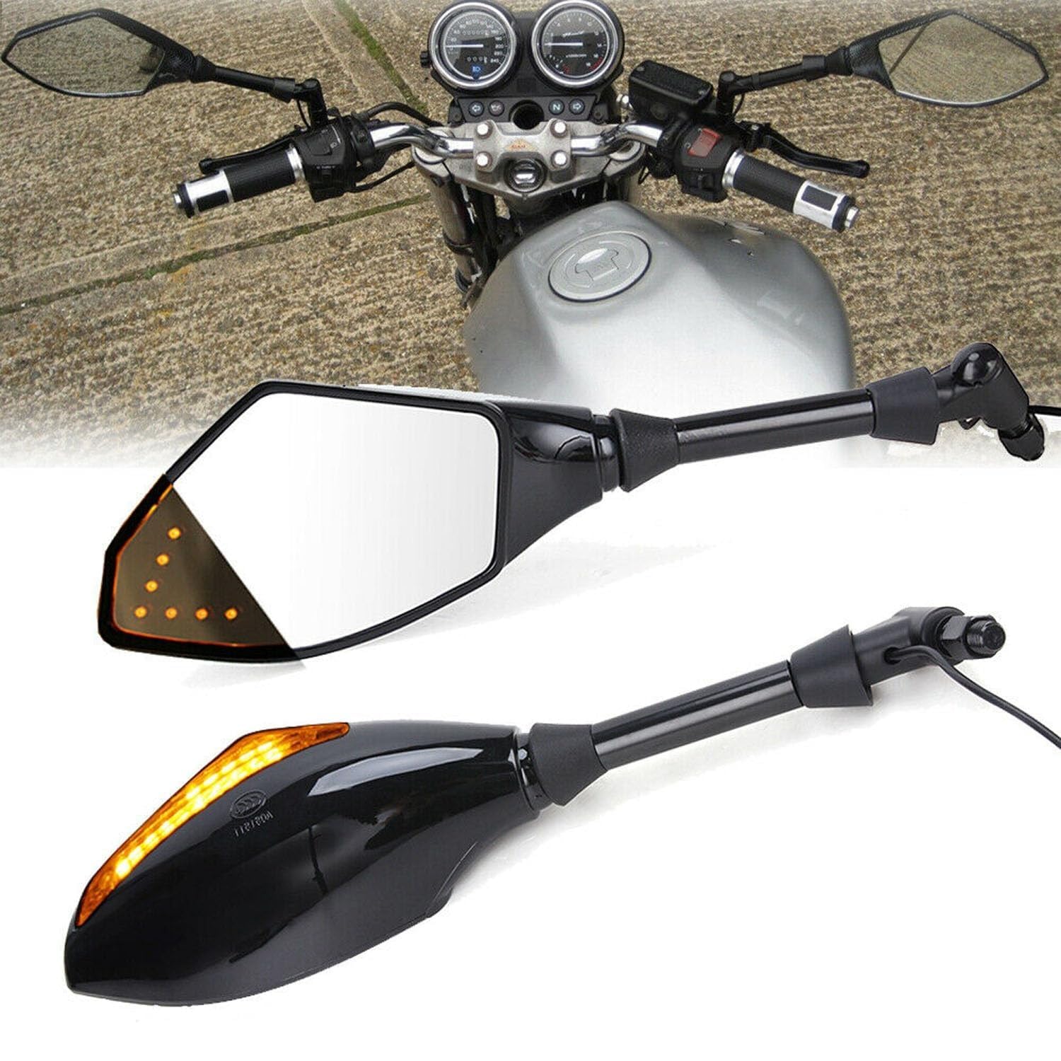 Vagary Rear View Side Mirrors with LED Turn Signal Light For Universal Motorcycle (Also Fit in Scooty)