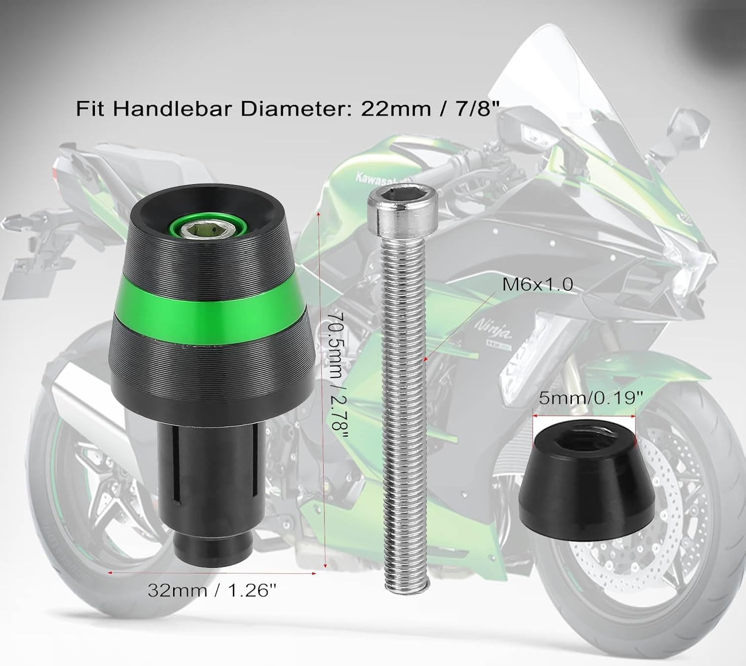 Vagary 1 Pair Motorcycle Handlebar End Plugs 7/8" 22mm Universal Aluminum Alloy Handle Bar Ends for Kawasaki Ninja 250, Ninja 300, Ninja 400, Ninja 650, Ninja 1000, Z900 (Green)