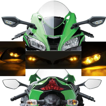 Vagary Adjustable Bike Mirror With Led Turn Light For Kawasaki Ninja Zx 10r Yamaha R15 V3/V4 Rearview Mirror (Black)