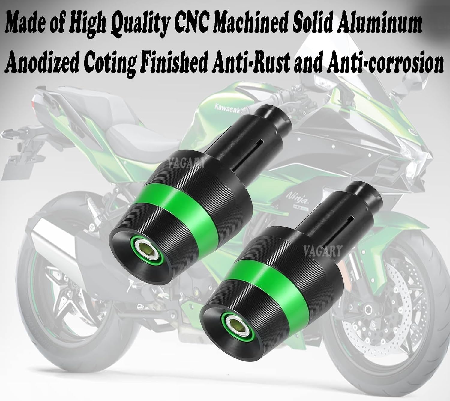 Vagary 1 Pair Motorcycle Handlebar End Plugs 7/8" 22mm Universal Aluminum Alloy Handle Bar Ends for Kawasaki Ninja 250, Ninja 300, Ninja 400, Ninja 650, Ninja 1000, Z900 (Green)