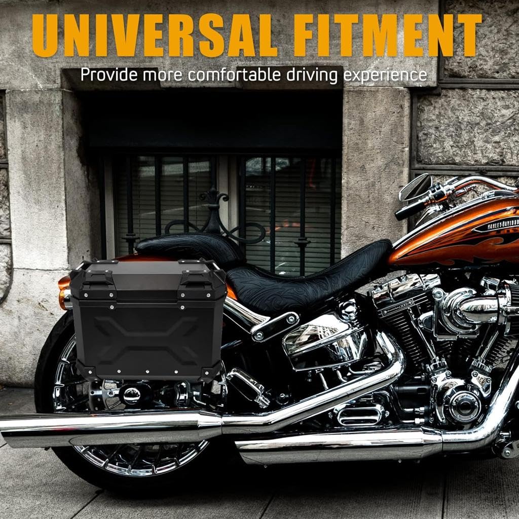 Vagary Universal Aluminum 38L Side Pannier Box Motorcycle Rear Luggage Trunk Tool Storage Box with Rack Fit Most of Bikes (Black)