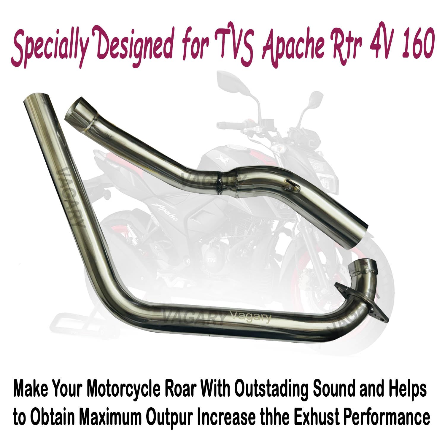 Vagary Stainless Steel High Performance Exhaust Middle Bend Pipe for TVS Apache Rtr 4V 160 Bend Pipe