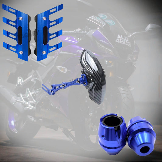 Vagary Combo of 3pc Bike Rear Mud Guard, Front Fork Frame Sliders & Shocker Protector for Pulsar NS 200, RS 200, Raider 125, R15 V3, V4, R15M, MT 15, Pulsar N160 & Fit All Bikes (Blue)