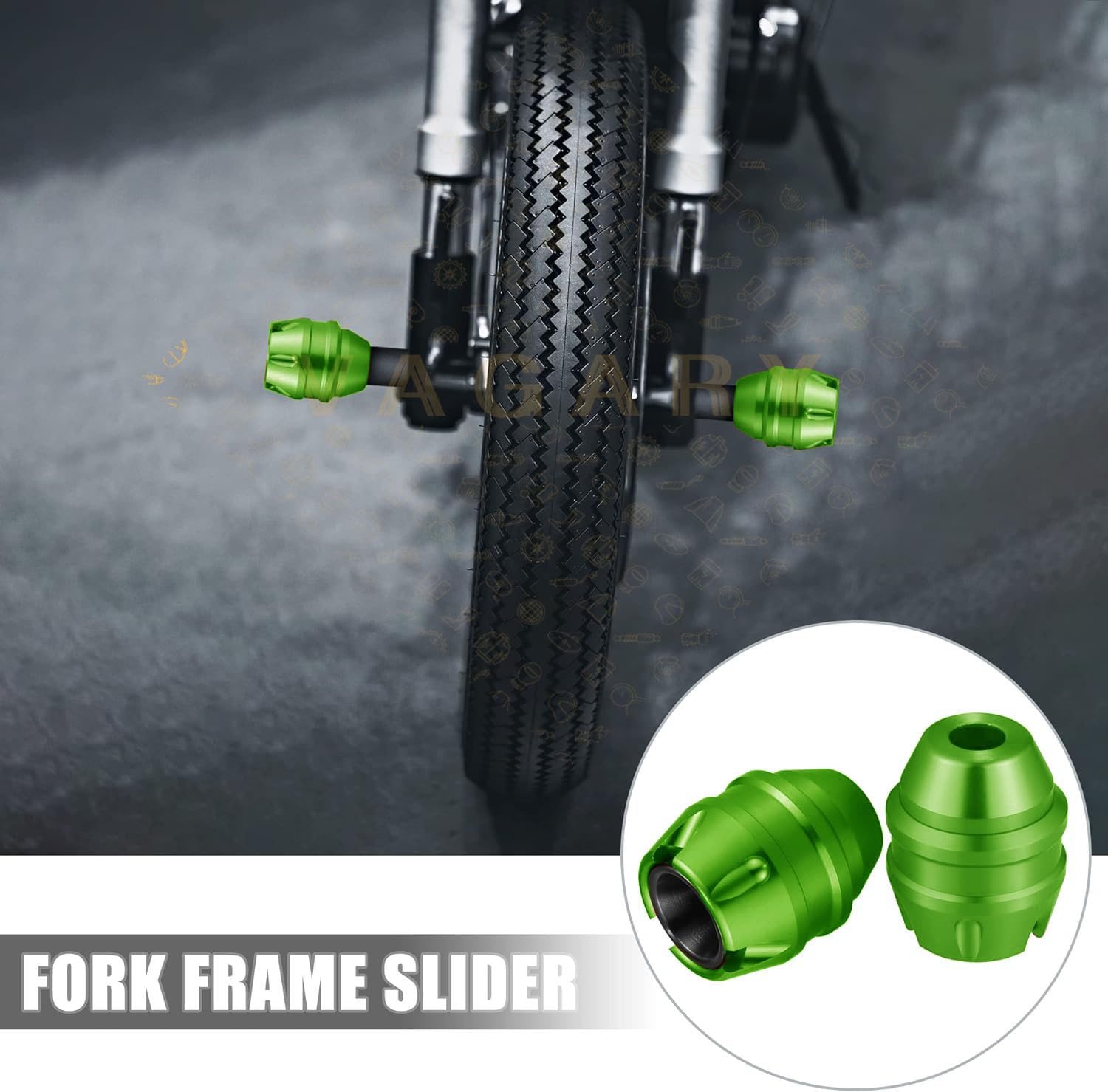 Vagary Green Anti Drop Fork Frame Slider Motorcycle Wheel Front Fork Frame Sliders for Kawasaki Z900