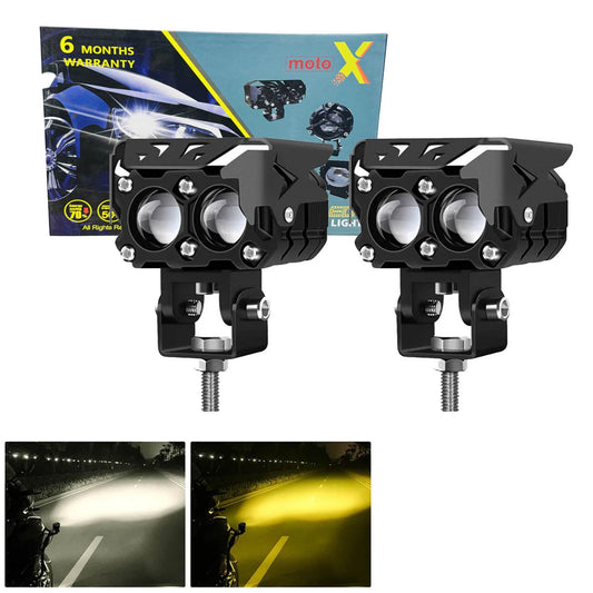 Moto X 2Lens Super Bright Dual Color Mini Lens Fog Light For Bike & Car Fog Lamp Motorbike, Car, Truck, Van LED for BMW, Bajaj, Harley Davidson, KTM, Hero, TVS, Yamaha (Pack of 2)